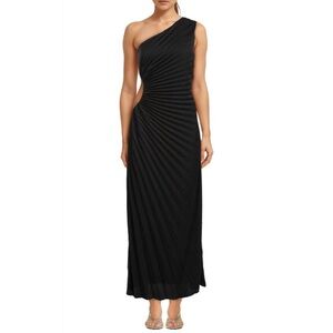 Delfi Collective Solie Pleated One-Shoulder Cutout Sheath Gown